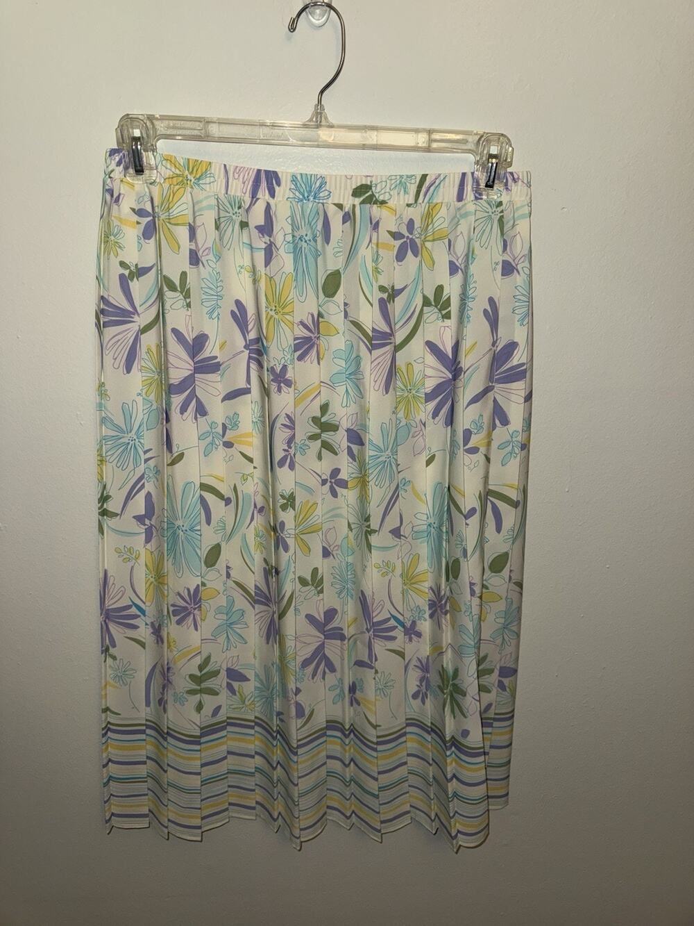 VTG Leslie Fay Cottagecore Pleated Midi Skirt Floral Multicolor 12P Elastic
